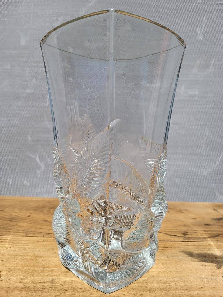 Vase floral feuillagé "Prévert" verre France