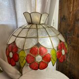 Vintage pendant light in mother-of-pearl and brass