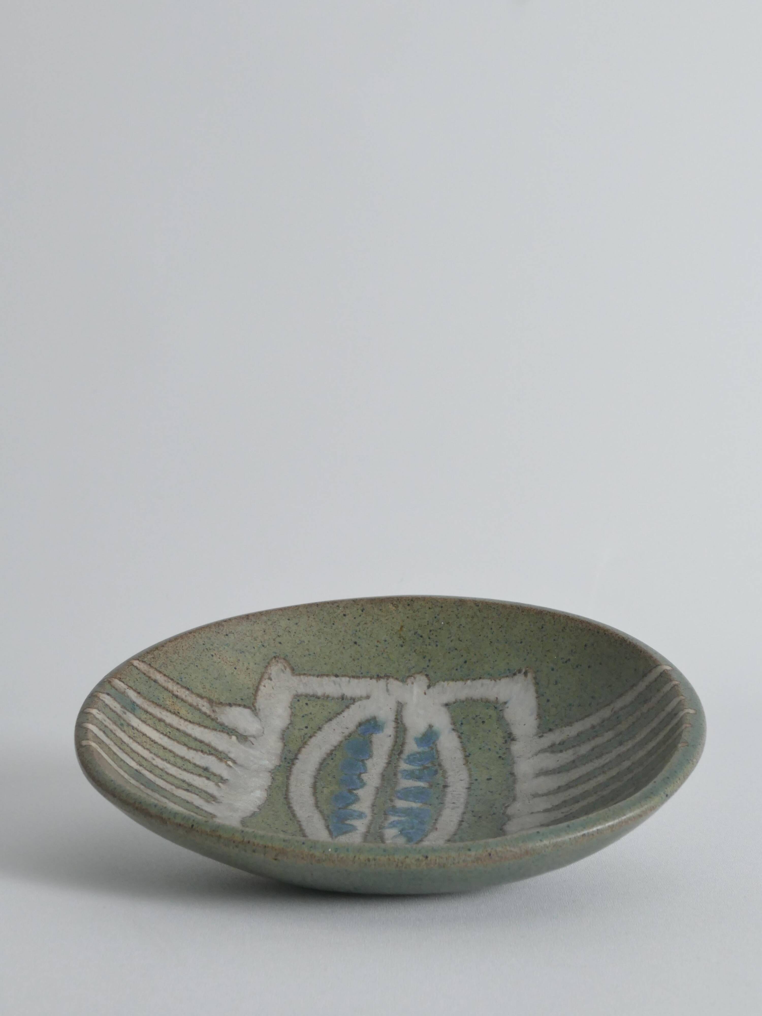 Midcentury-Modern Handmade Stoneware Bowl with Abstract Motif, 1960s