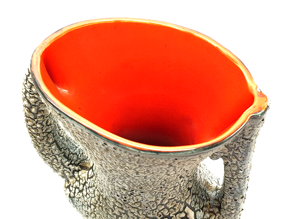Old vase 2 handle ceramic vallauris volcanic effect interior red
