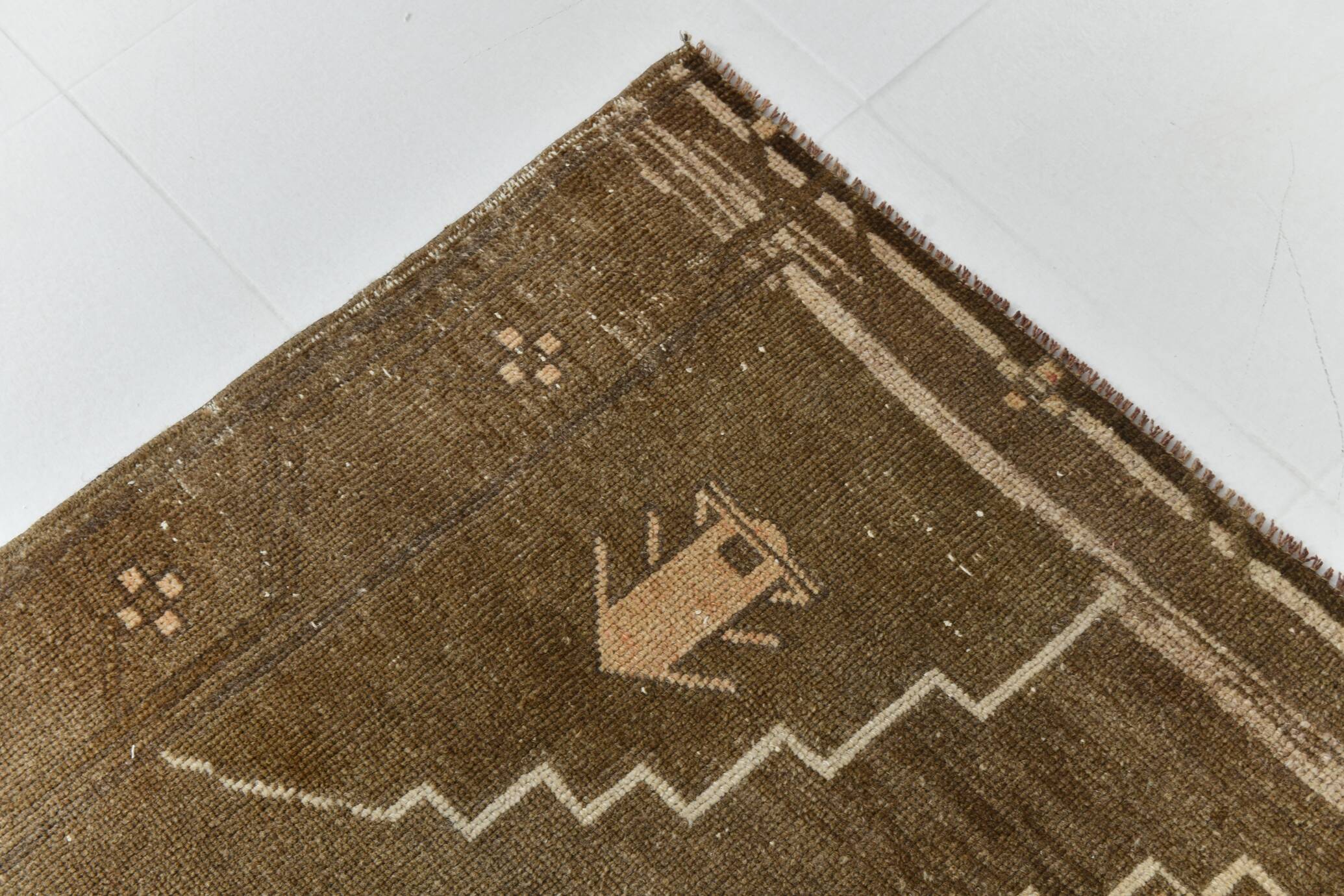 5x13 Tapis Couloir Anatolien Vintage, Tapis Turc Brun Taupe, 159x385 Cm