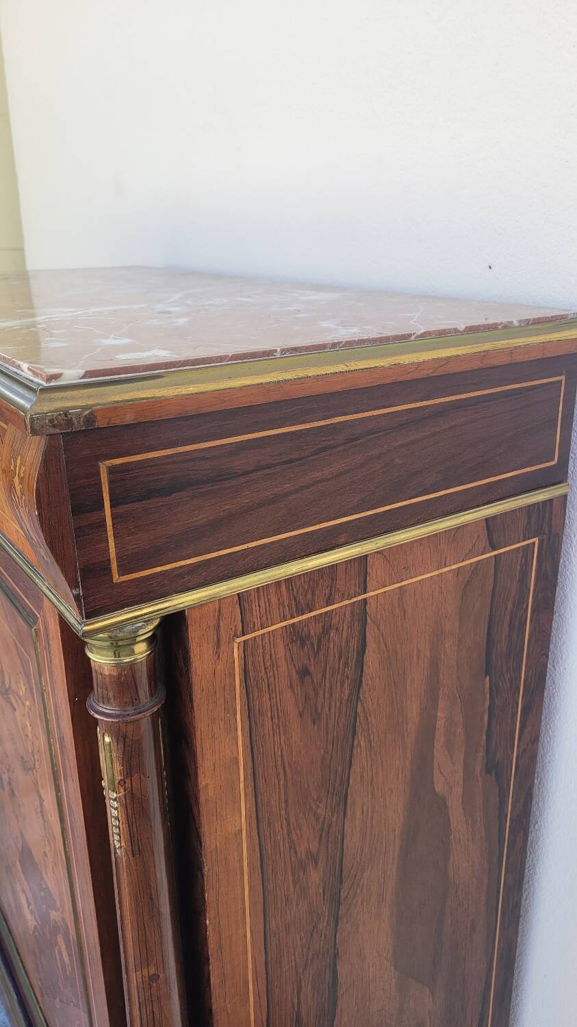 Napoleon III sideboard in floral marquetry and marble 19th century
