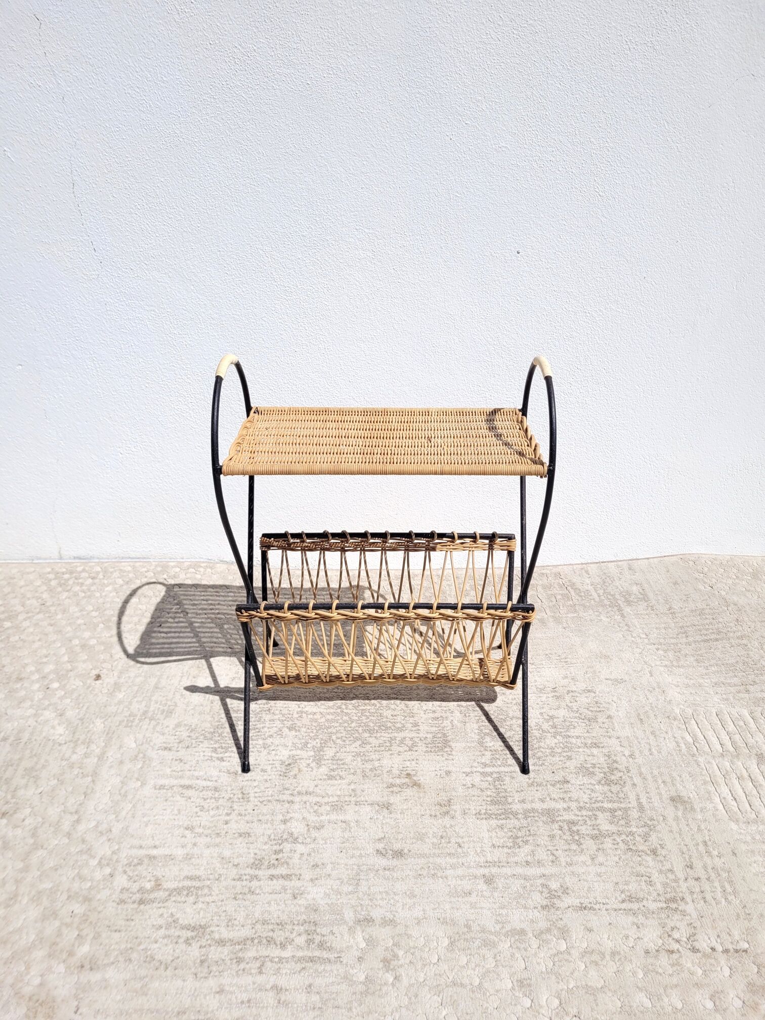 Fifth wheel rattan magazine holder 1960 fish