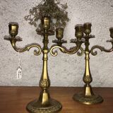 Pair of 3-pointed golden candlesticks