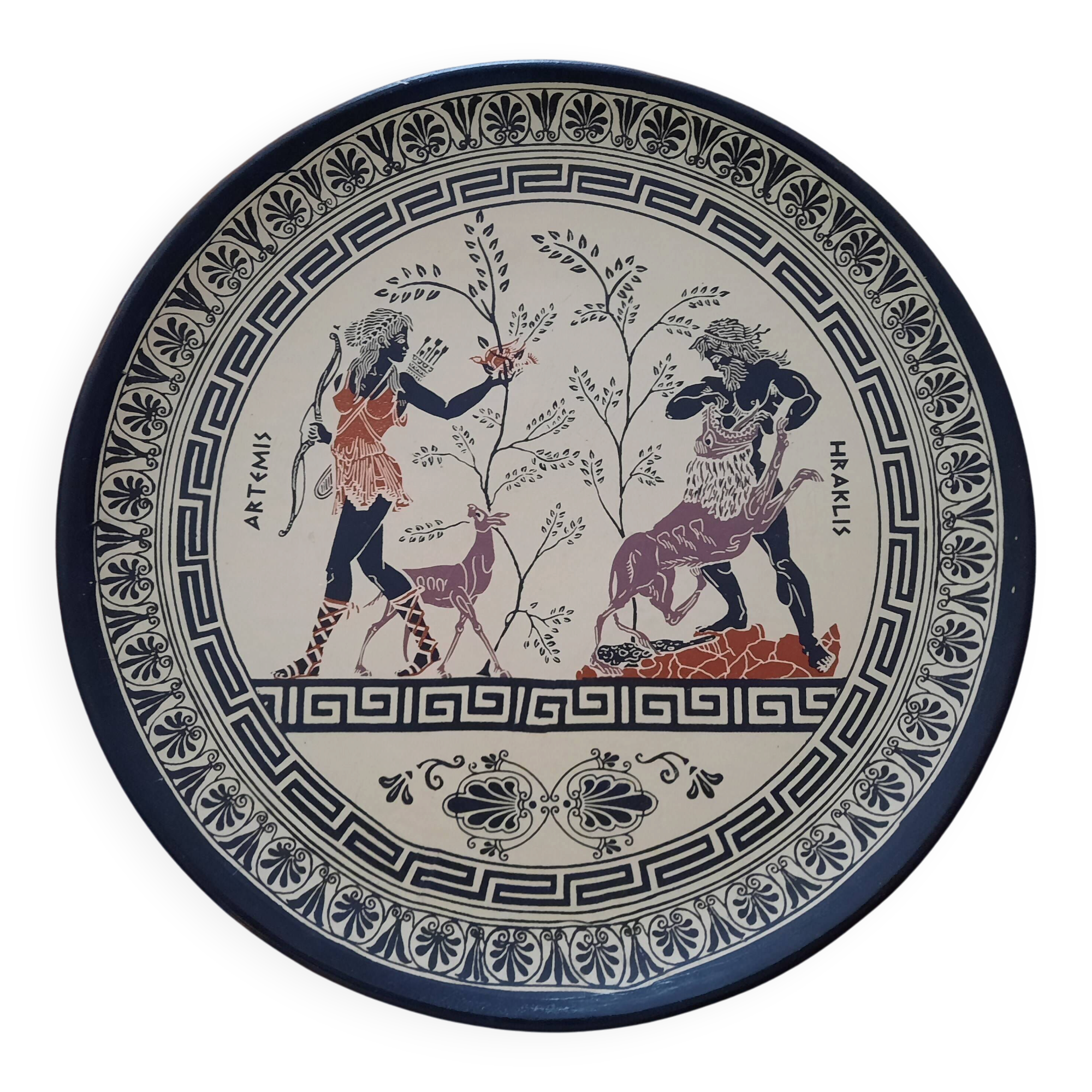 Decorative wall plaque in terracotta in neo-antique Greek style – Artemis & Hera