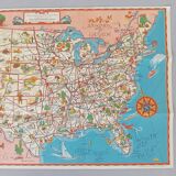 Superbe carte / affiche vintage des Etats-Unis (USA)