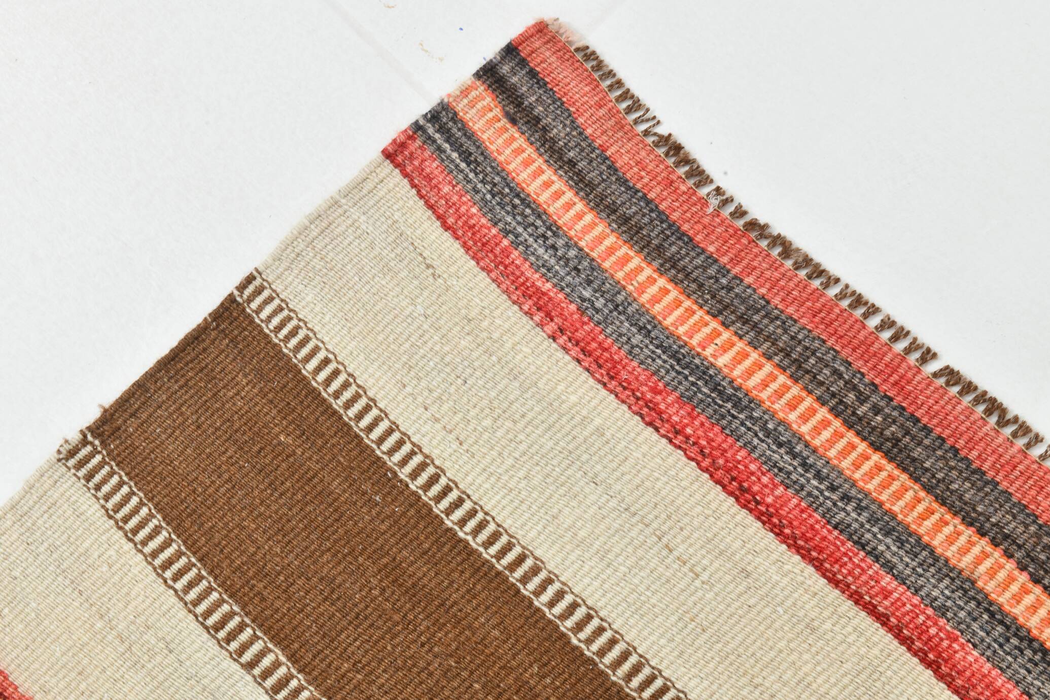 Brown & Beige Striped Vintage Kilim Runner Rug, 78x327Cm
