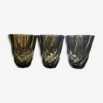 Trio de petits vases torsadés en verre fumé années 70