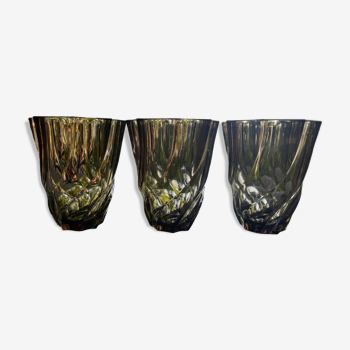 Trio of small twisted smoked glass vases from the 70s