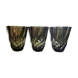 Trio of small twisted smoked glass vases from the 70s