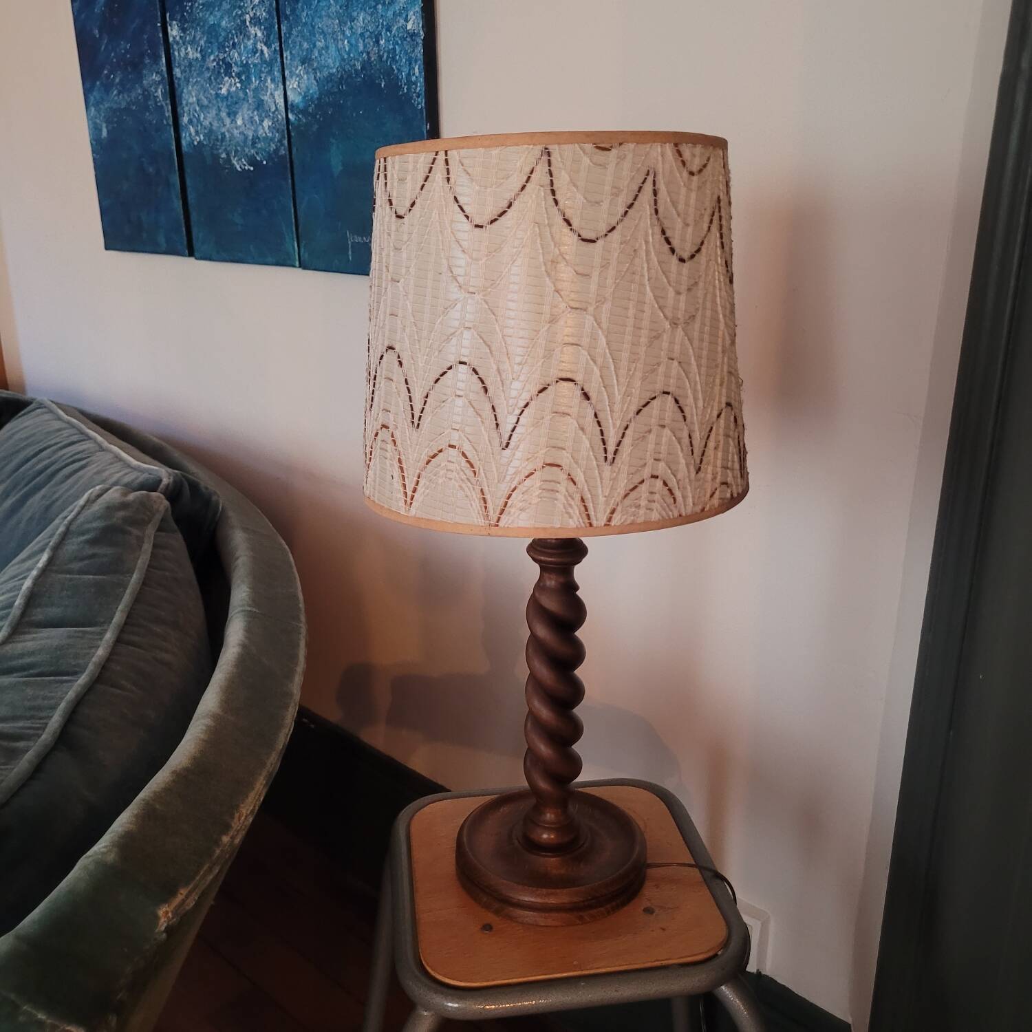 70s spiral turned wood lamp