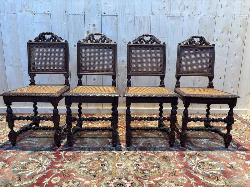 Set of 4 Renaissance cane chairs.