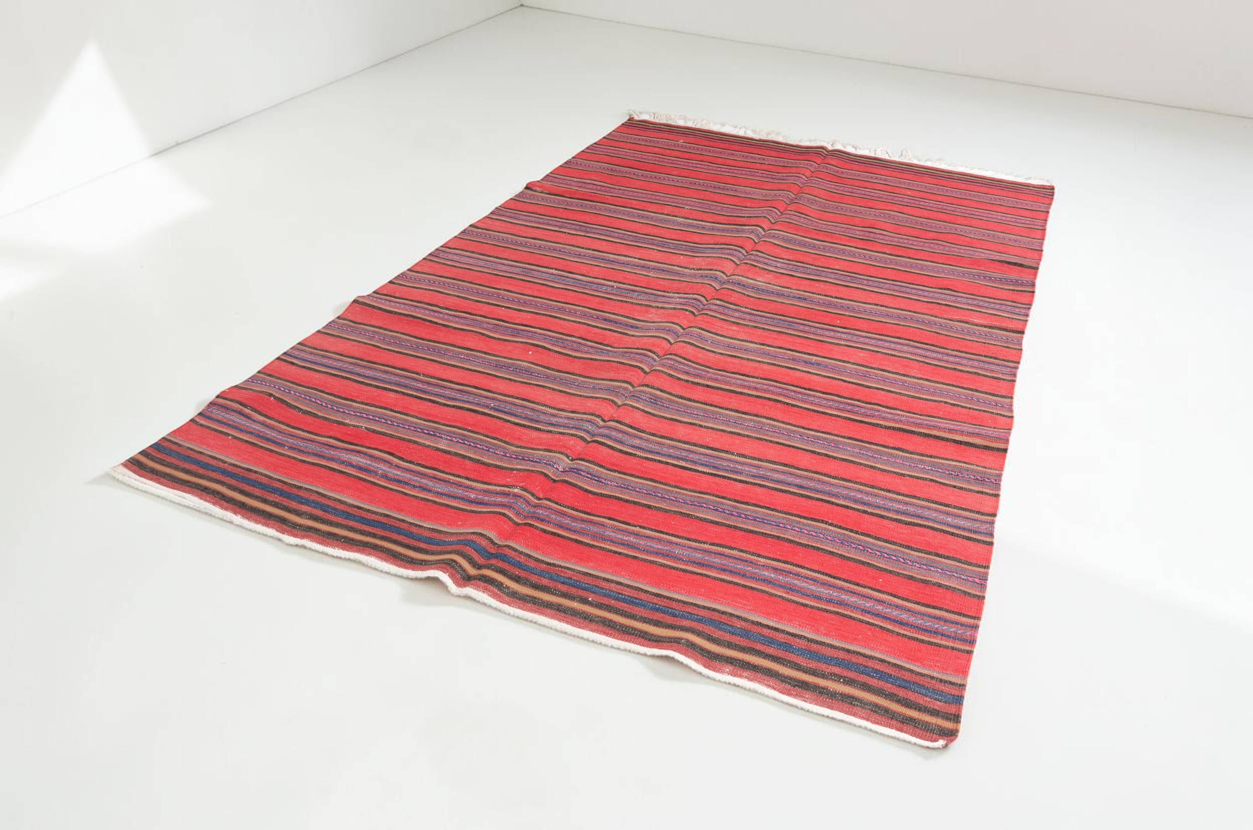Vintage Striped Anatolian Kilim – 224 x 143 cm – Minimalist  sku 133