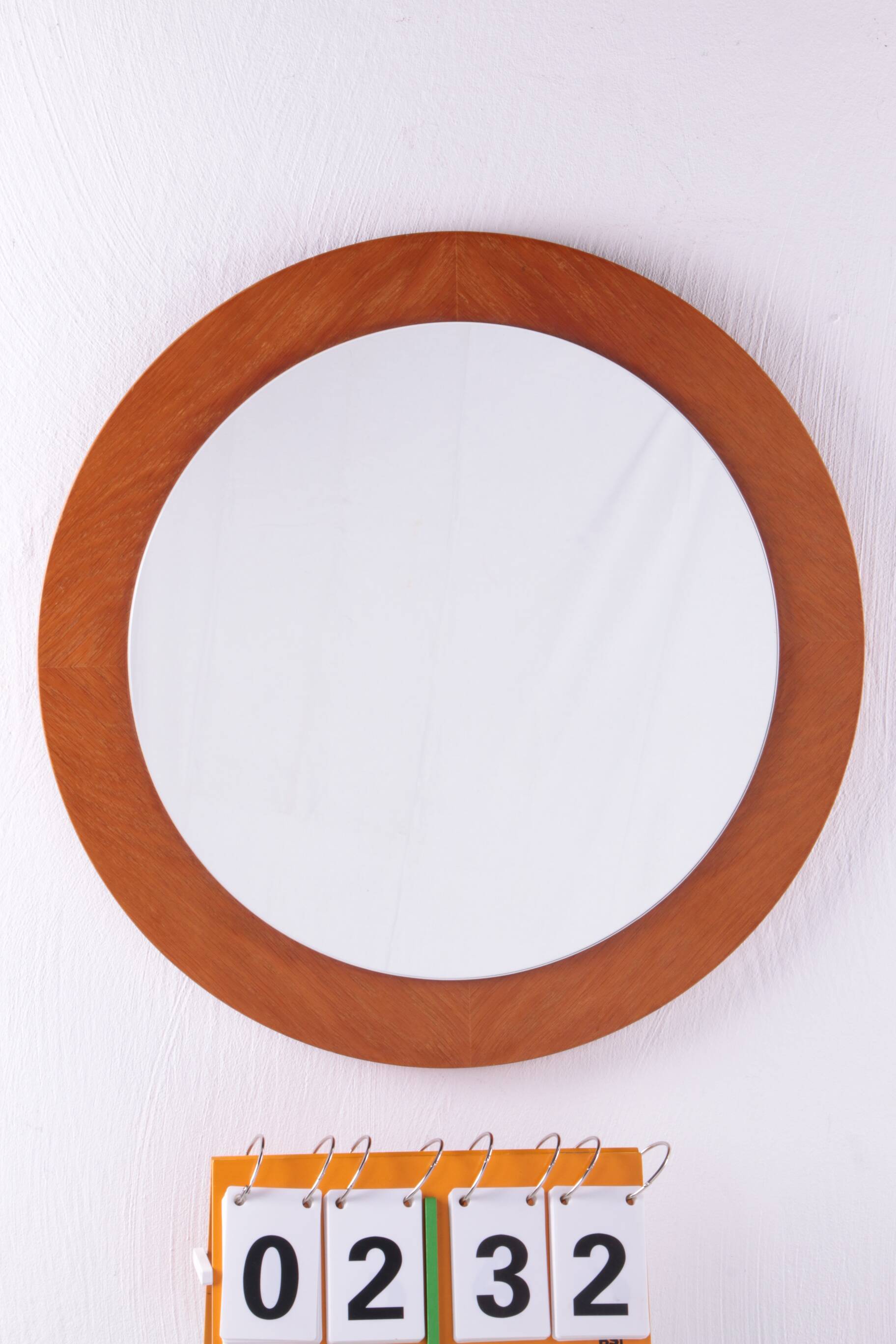 Vintage Large Round light wooden Wall Mirror, 1960s