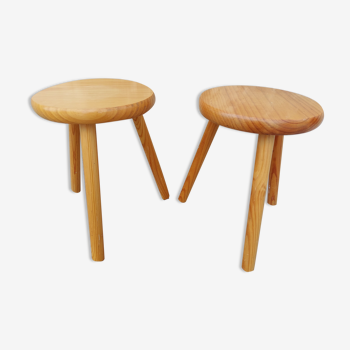 Pair of vintage pine tripod stools