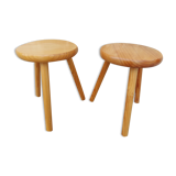Pair of vintage pine tripod stools