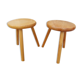 Pair of vintage pine tripod stools