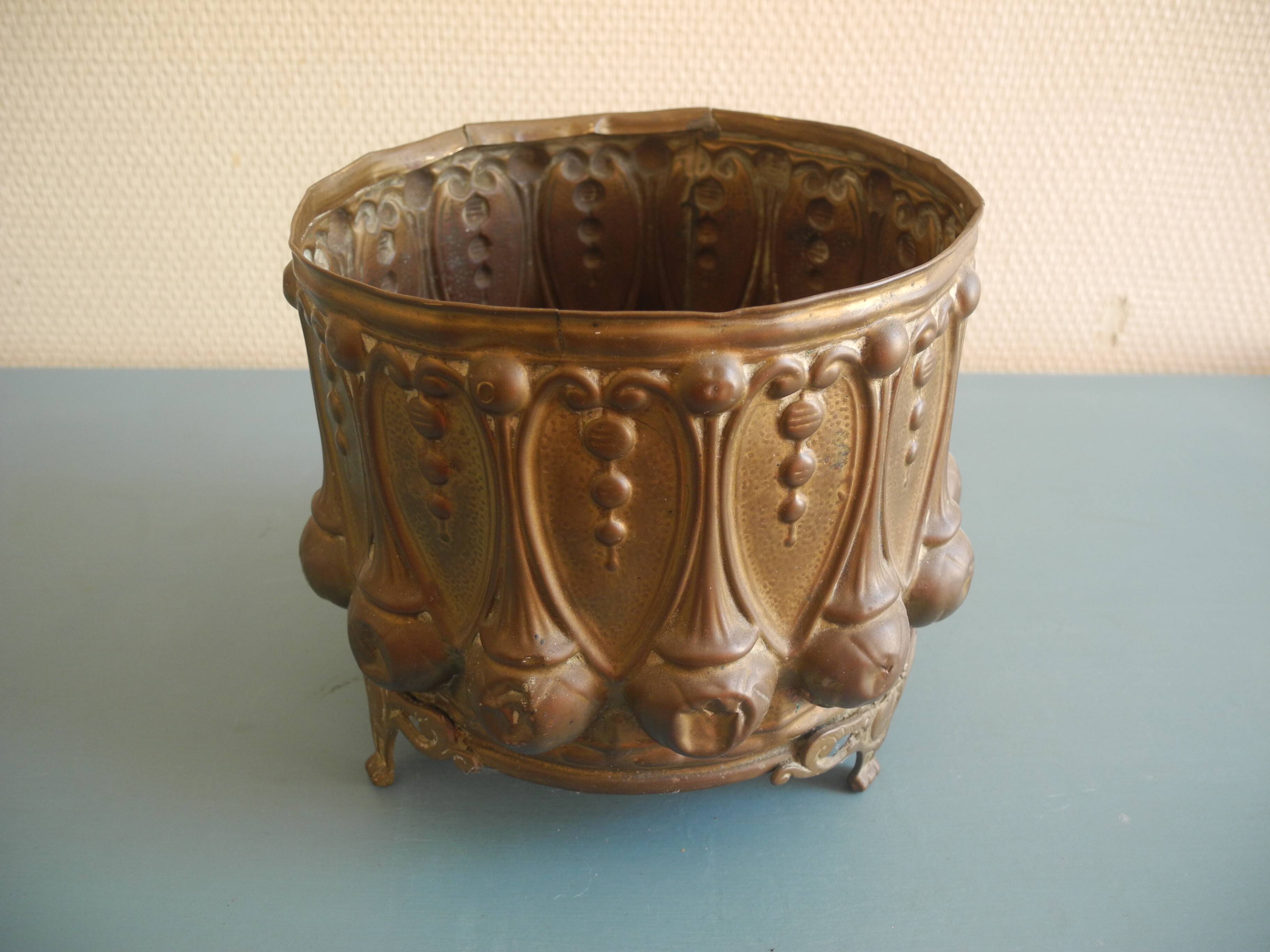brass cache pot antique decorative planter flower pot