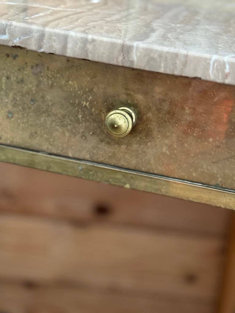 Vintage French Art Deco vanity table in brass and marble, 1940s