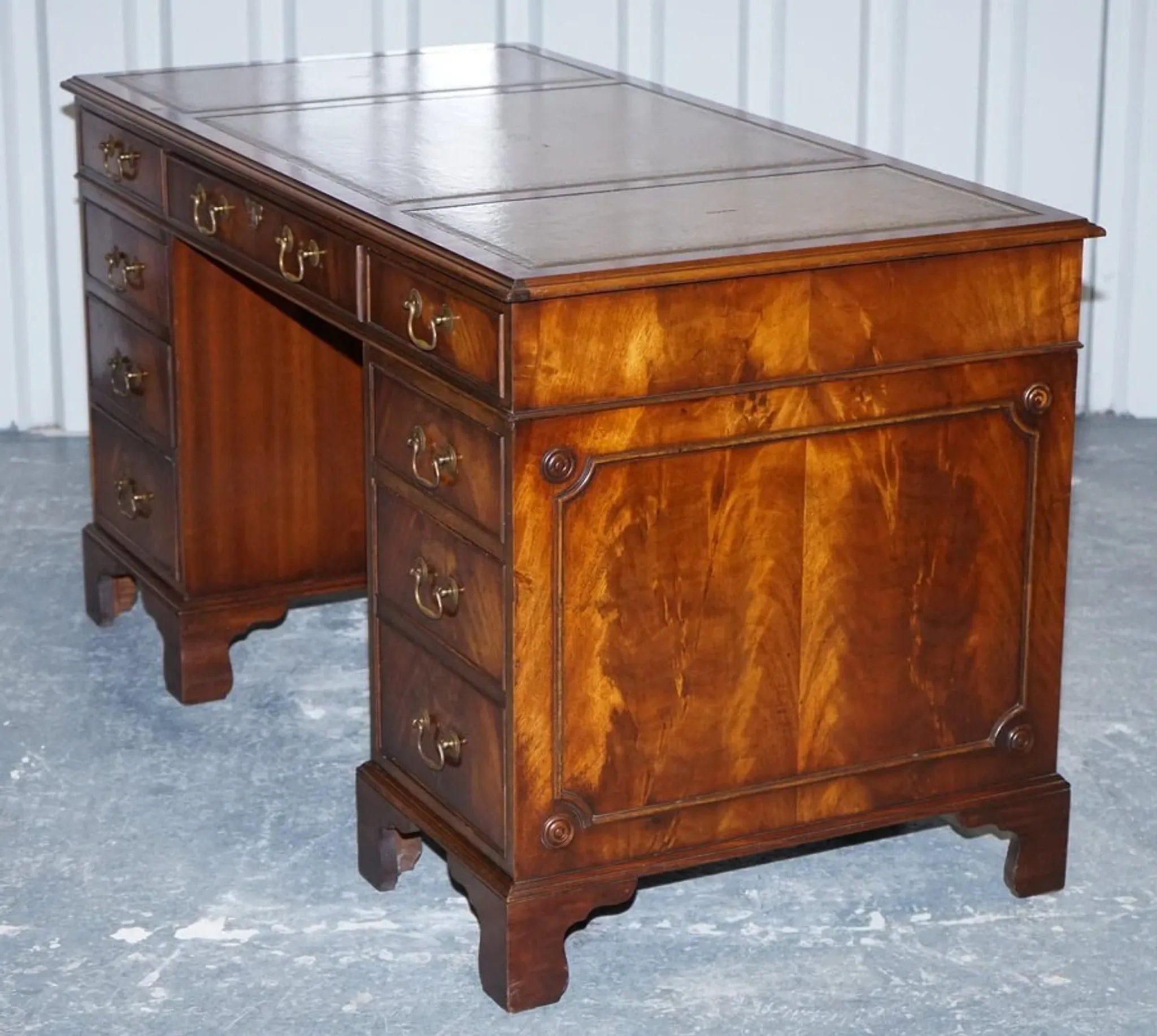 Vintage Green Hunter Leather Pedestal Desk by Bevan Funnell