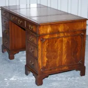 Vintage Green Hunter Leather Pedestal Desk by Bevan Funnell