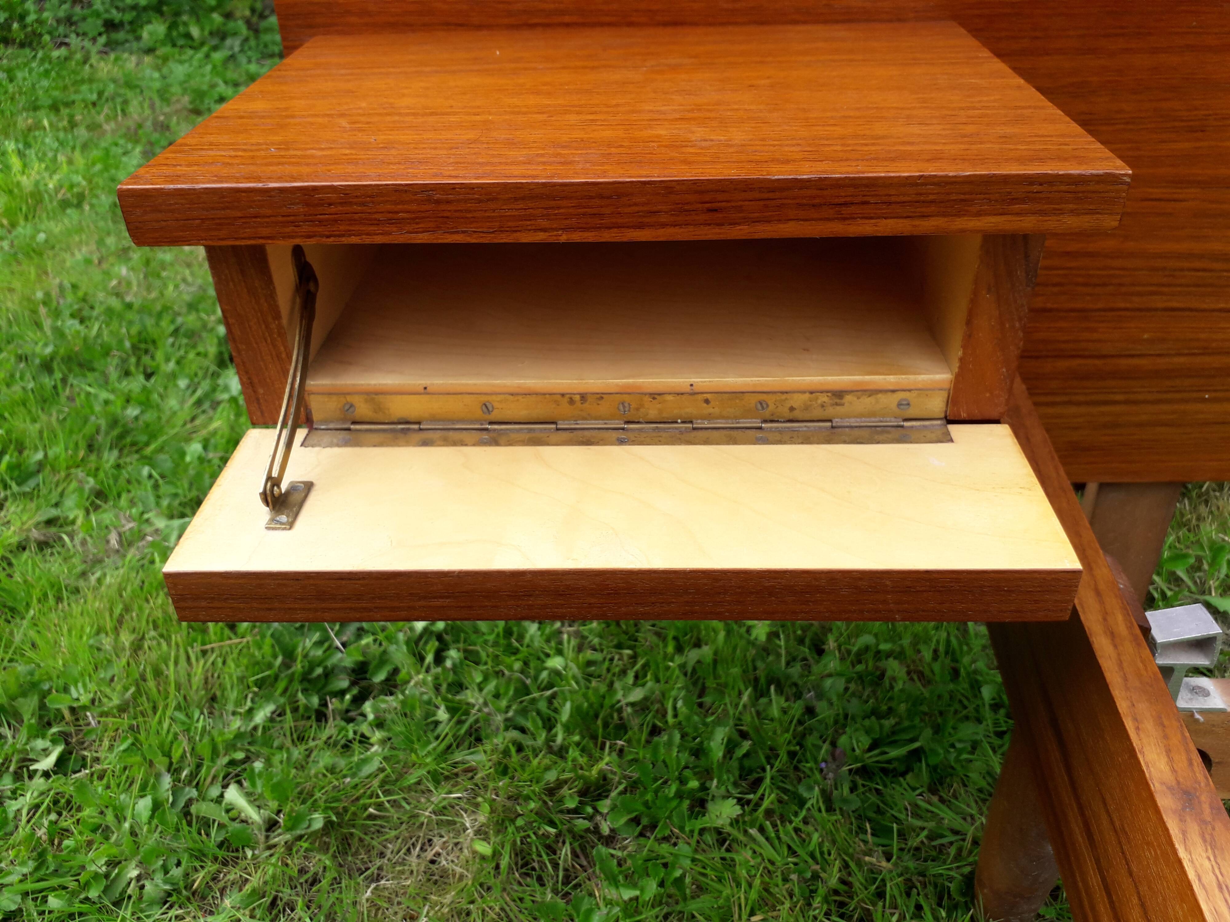 Scandinavian style bed with two built-in night tables