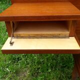 Scandinavian style bed with two built-in night tables