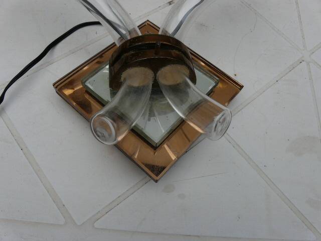 Art Deco 2-arm wall sconce with mirror and brass