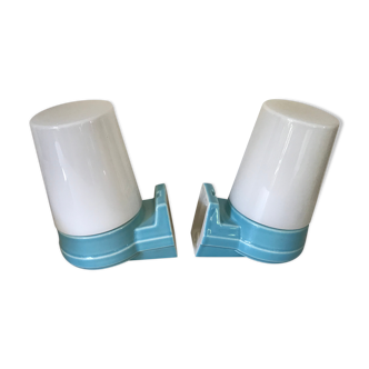 Pair of ceramic and opaline IFÖ sconces