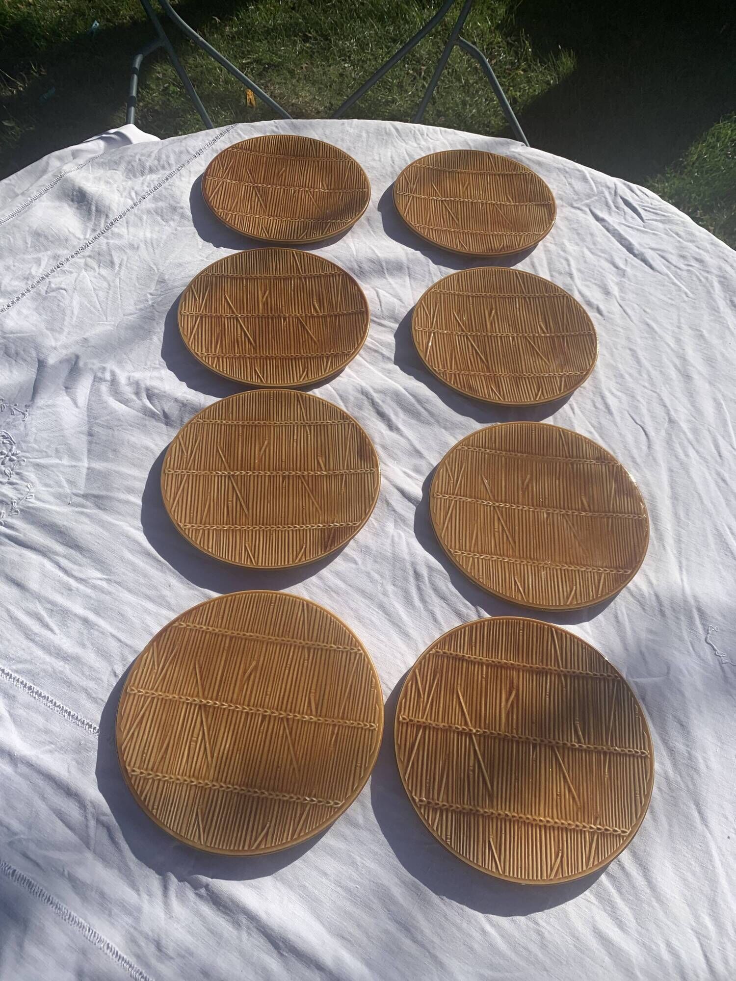 9 plates in straw slurry val d or creation made in france vintage