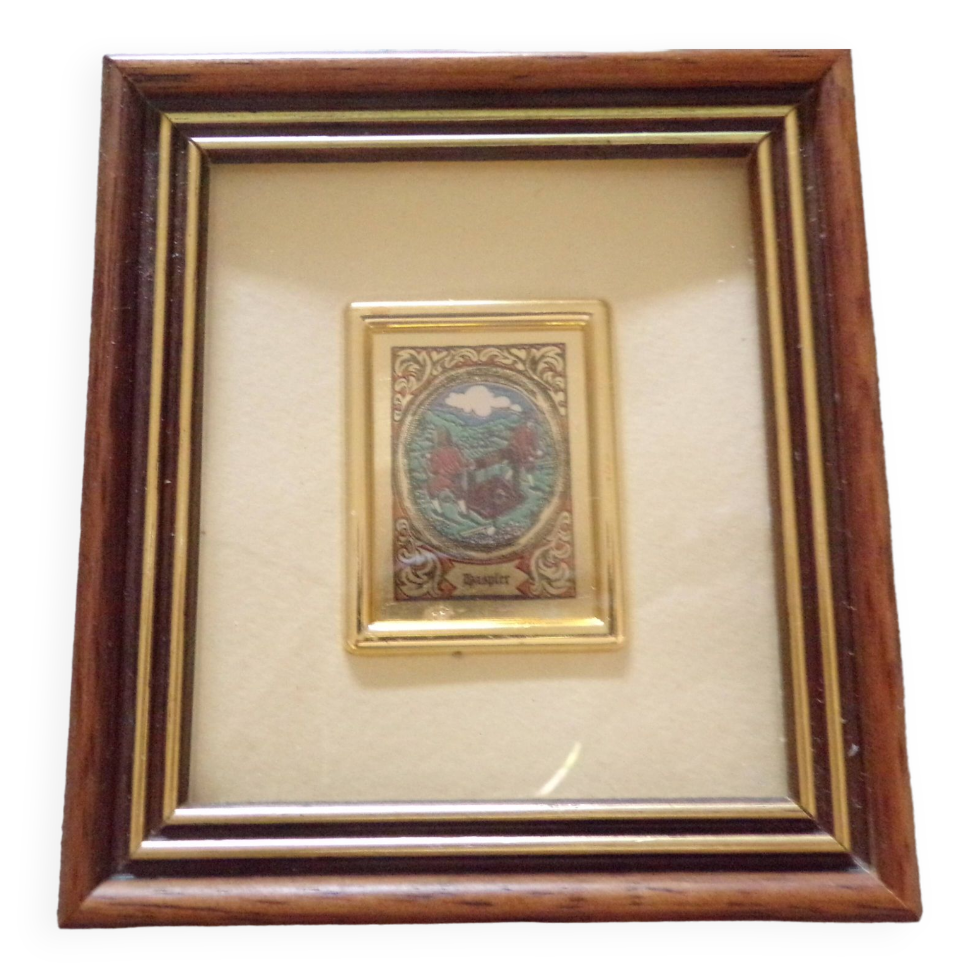 DEUX TABLEAUX FEUILLE D'OR 23 Kt DANS CADRE BOIS
