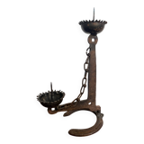 Brutalist double wrought iron candlestick holder