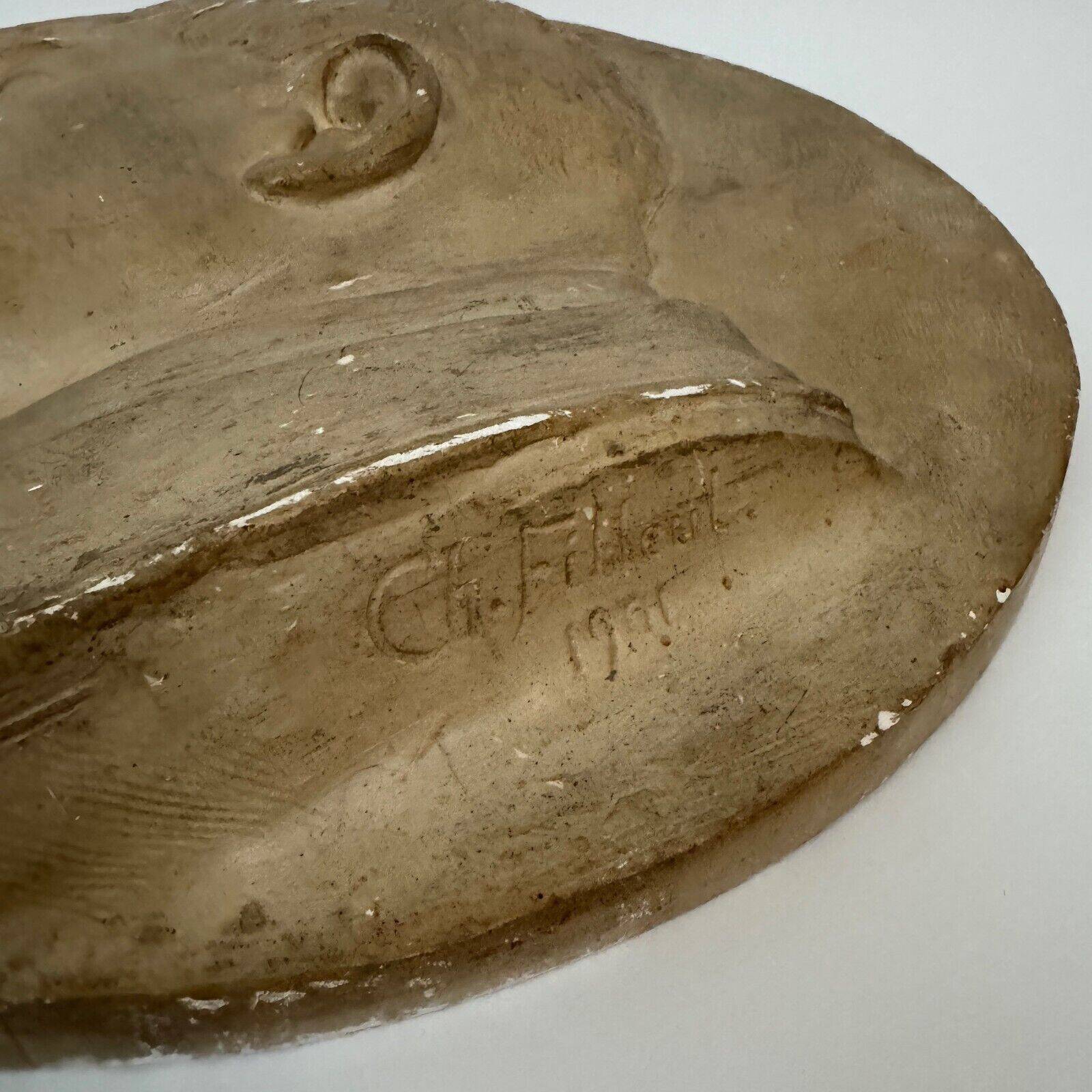 Plaster medallion portrait by Charles Filleul profile of a man 1901