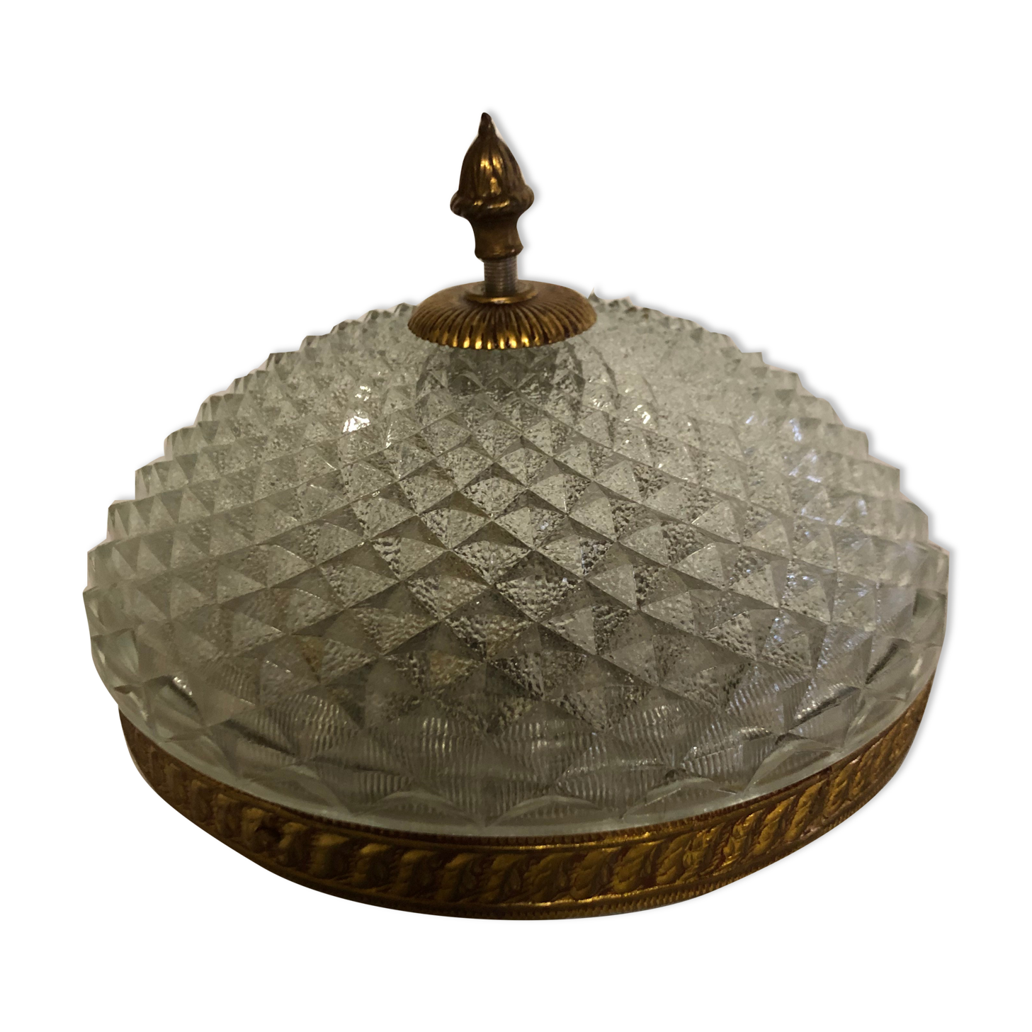 Brass ceiling lamp and vintage glass