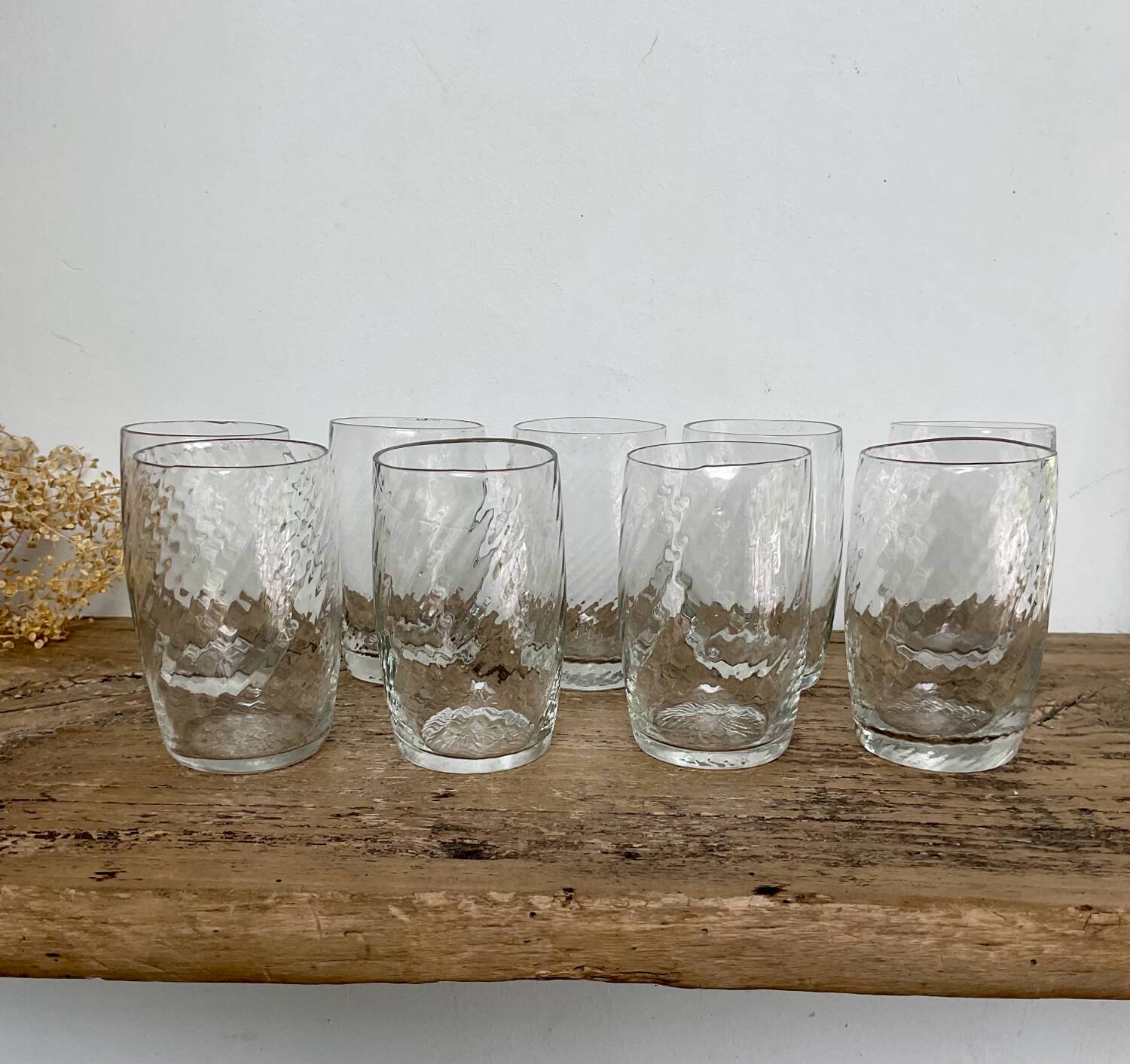 9 small vintage twisted glasses
