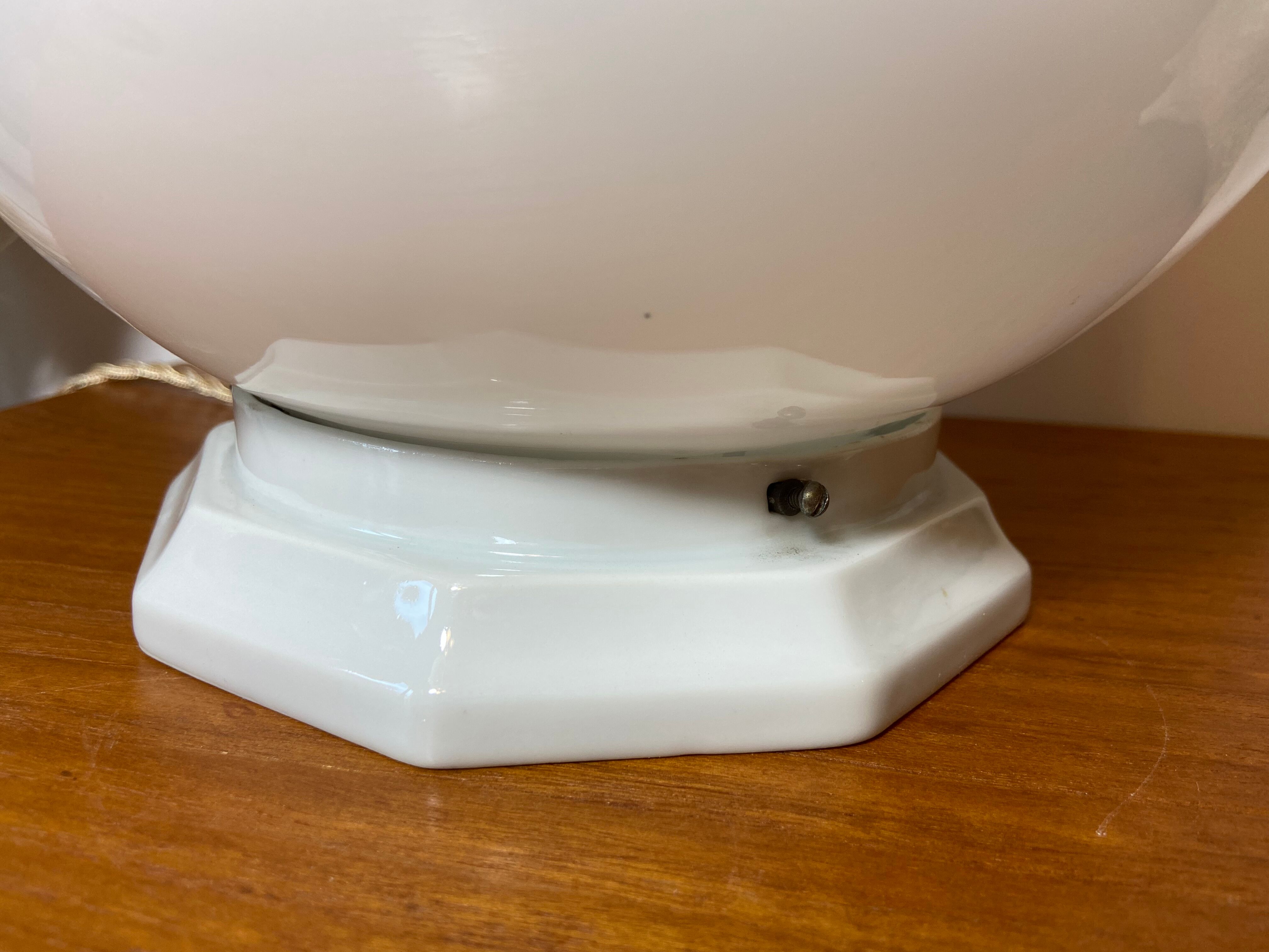 Vintage table lamp opaline ball and earthenware base