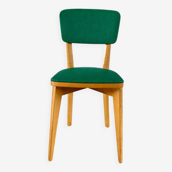 Scandinavian chair in beech wood and green skaï 1950s