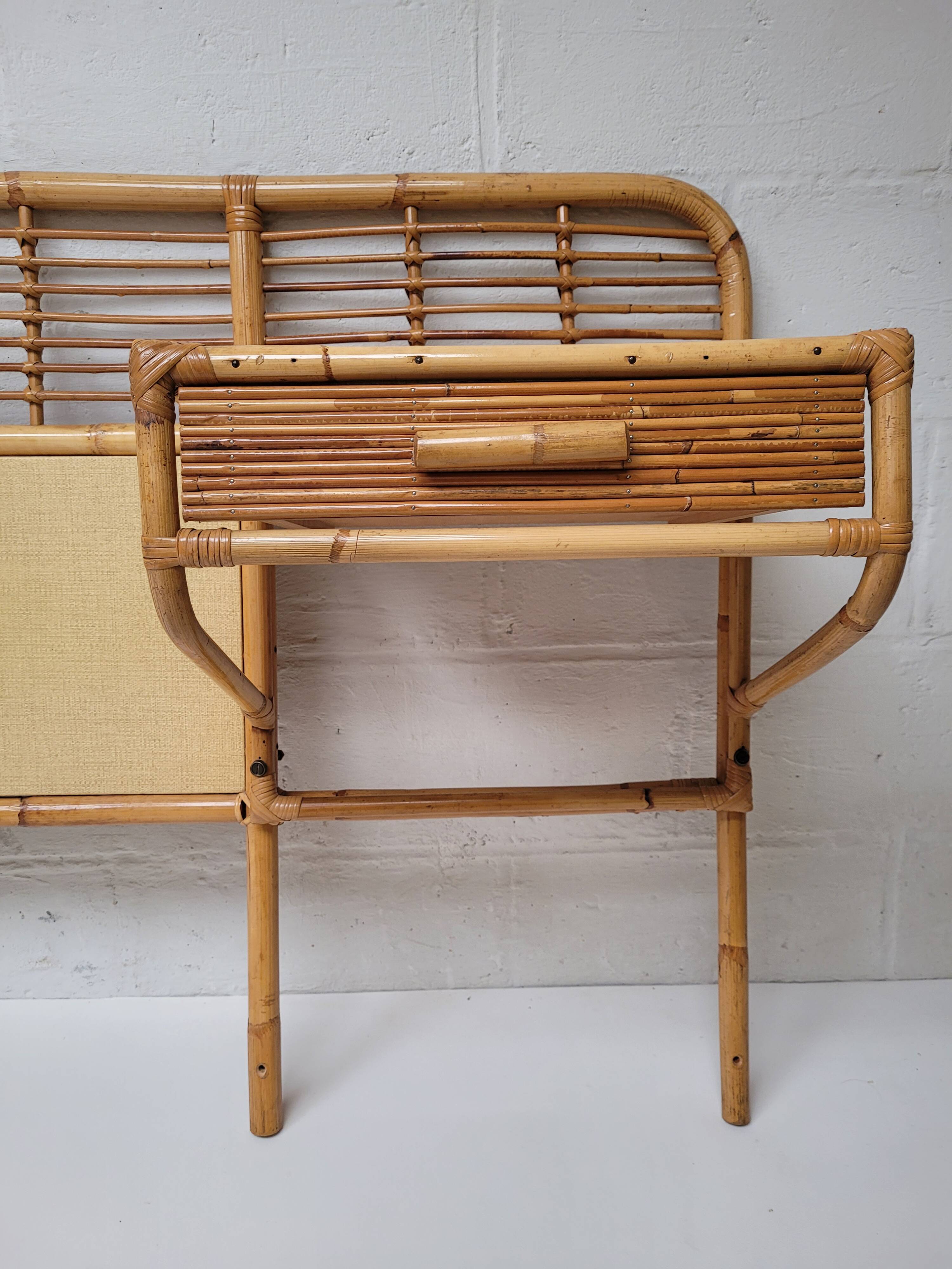 Rattan headboard with vintage bedside tables 1960