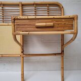 Rattan headboard with vintage bedside tables 1960