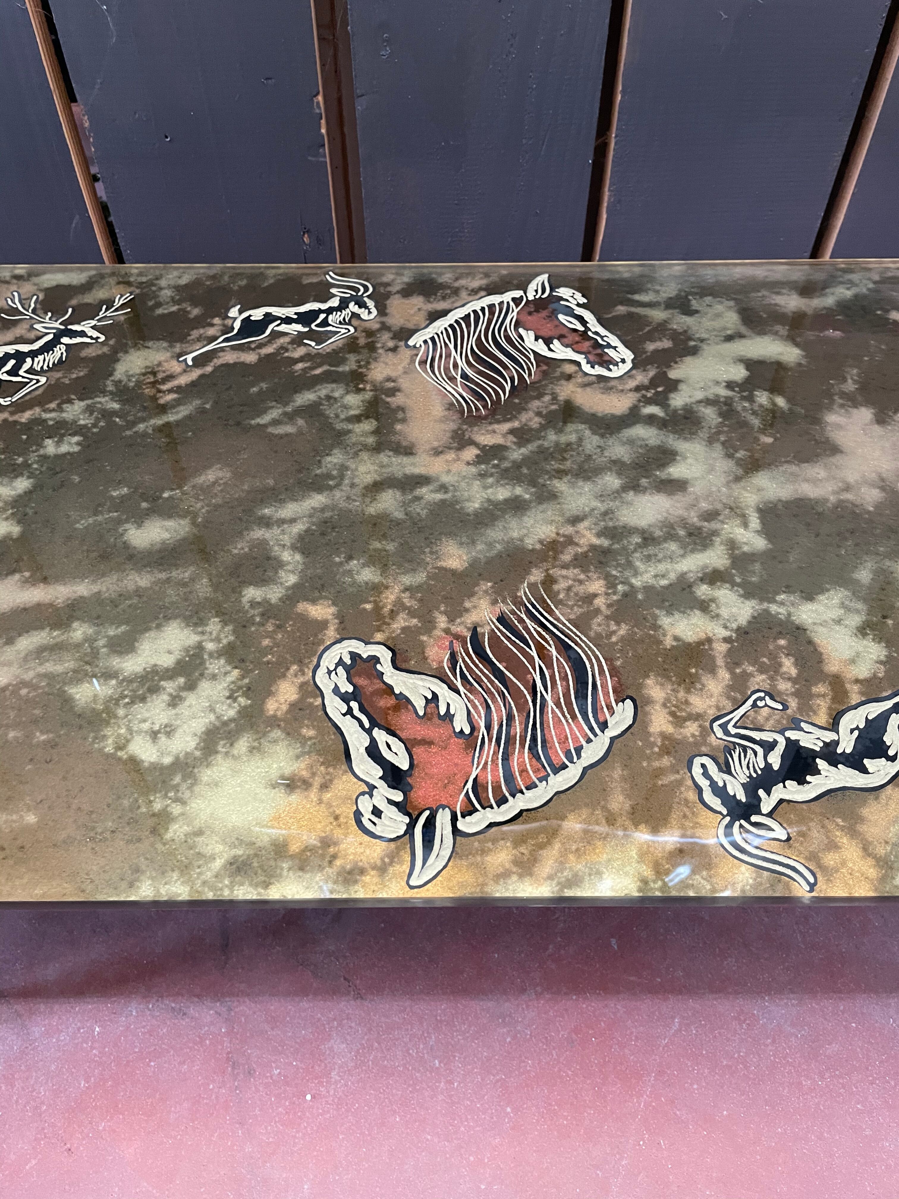 Iridescent glass coffee table signed Sasco.60