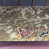 Iridescent glass coffee table signed Sasco.60