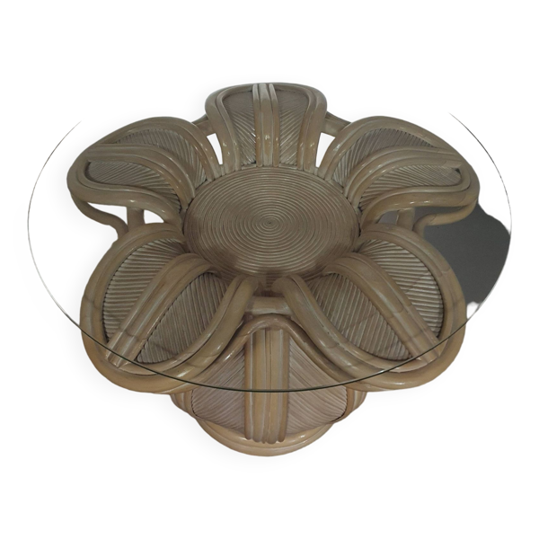 Table d'appoint en roseau fendu / roseau crayon / rotin / bambou en forme de cloche.