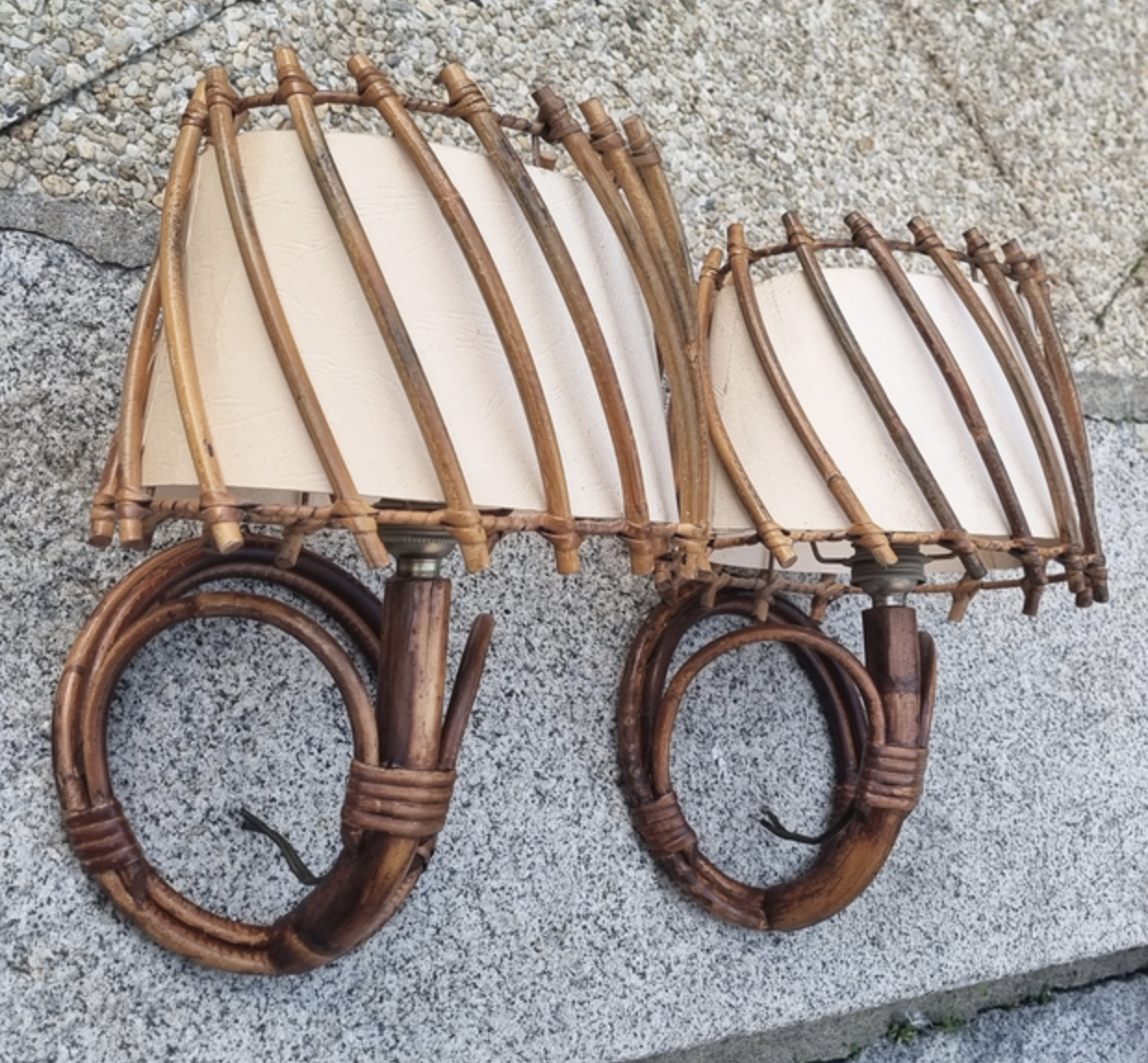 Pair of rattan bamboo sconces,  vintage, 60s