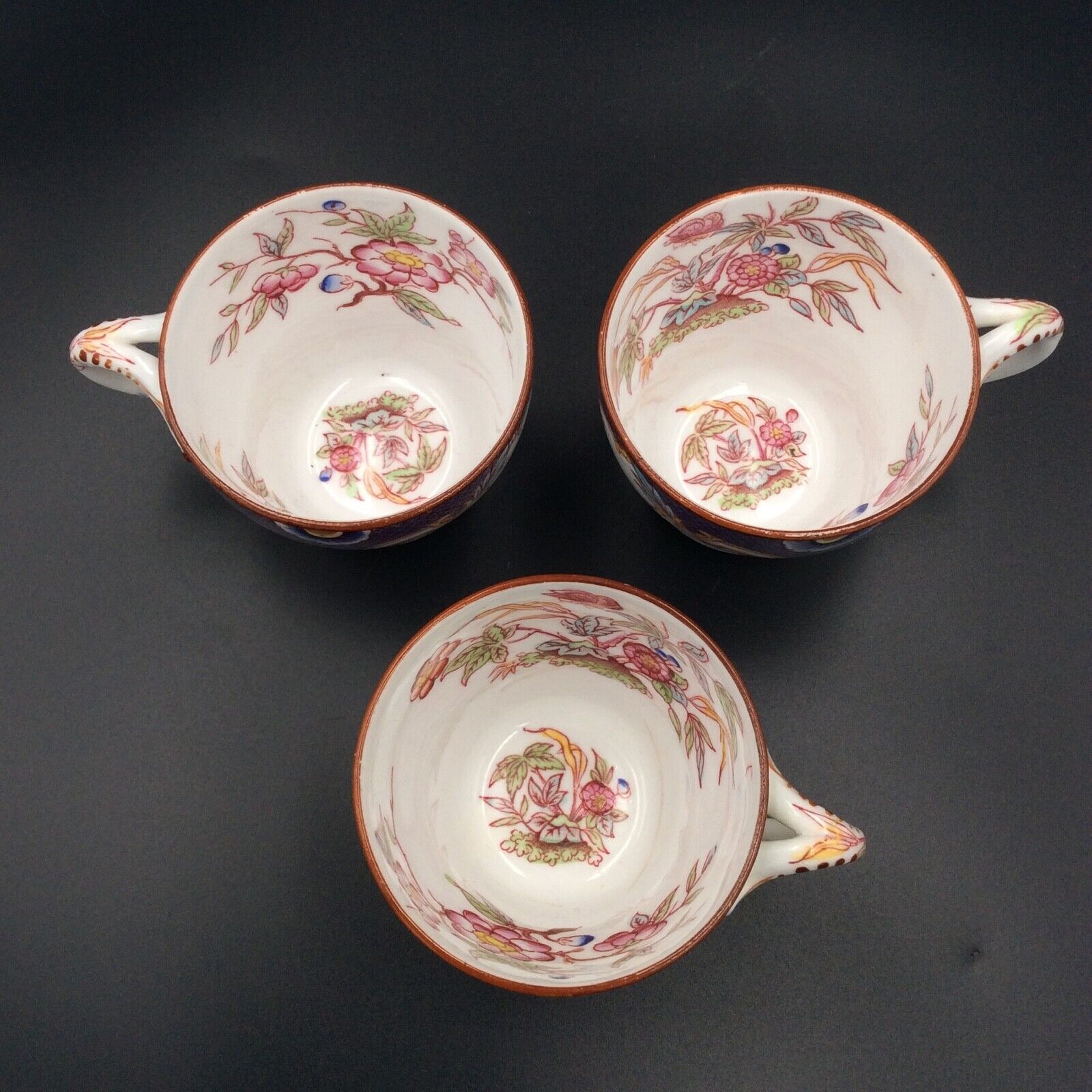 3 porcelain coffee cups sarreguemines decor minton n°215