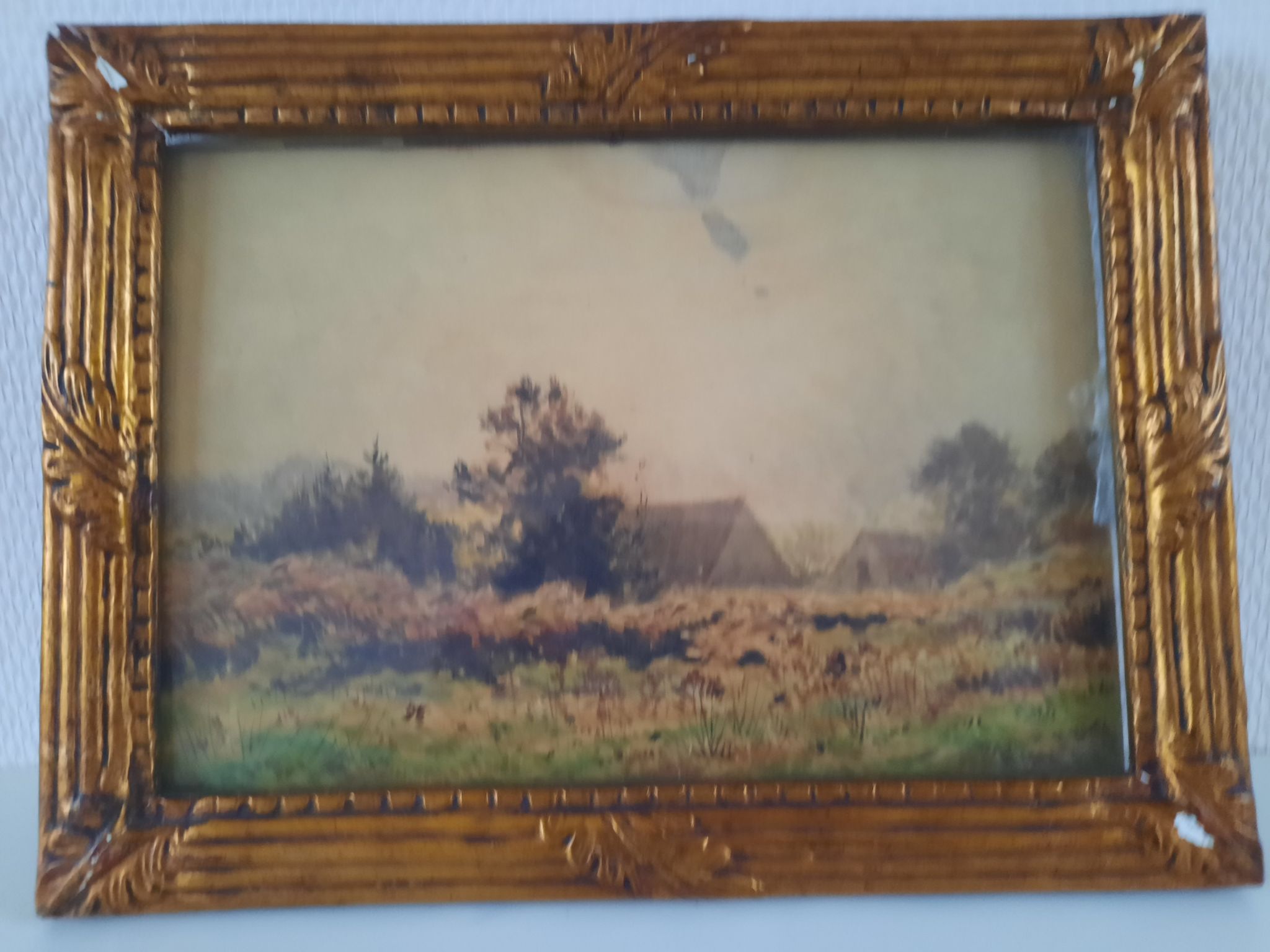 Watercolor painting landscape of a farm and its surroundings signed paul roux 1902