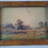 Watercolor painting landscape of a farm and its surroundings signed paul roux 1902