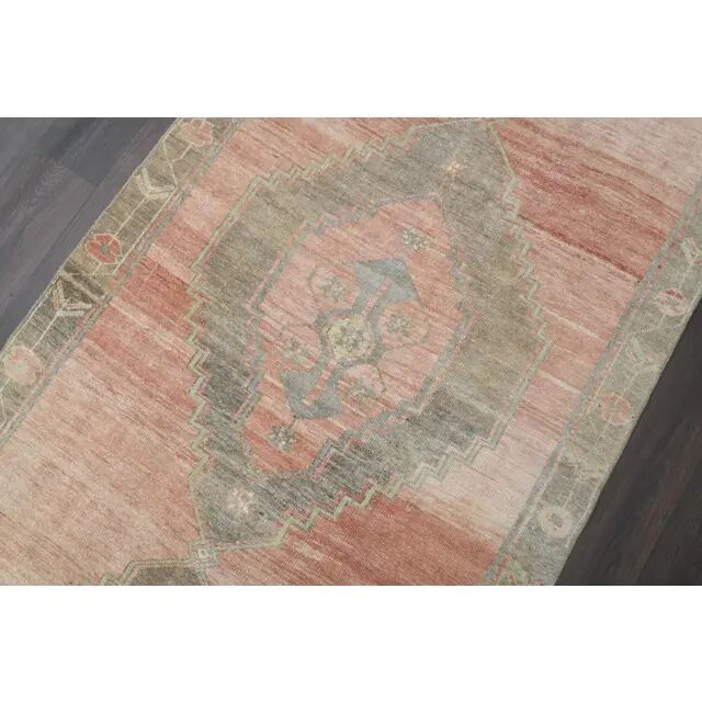1970s Turkish Oushak Handmade Wool Cotton Orange Runner Rug 116x322