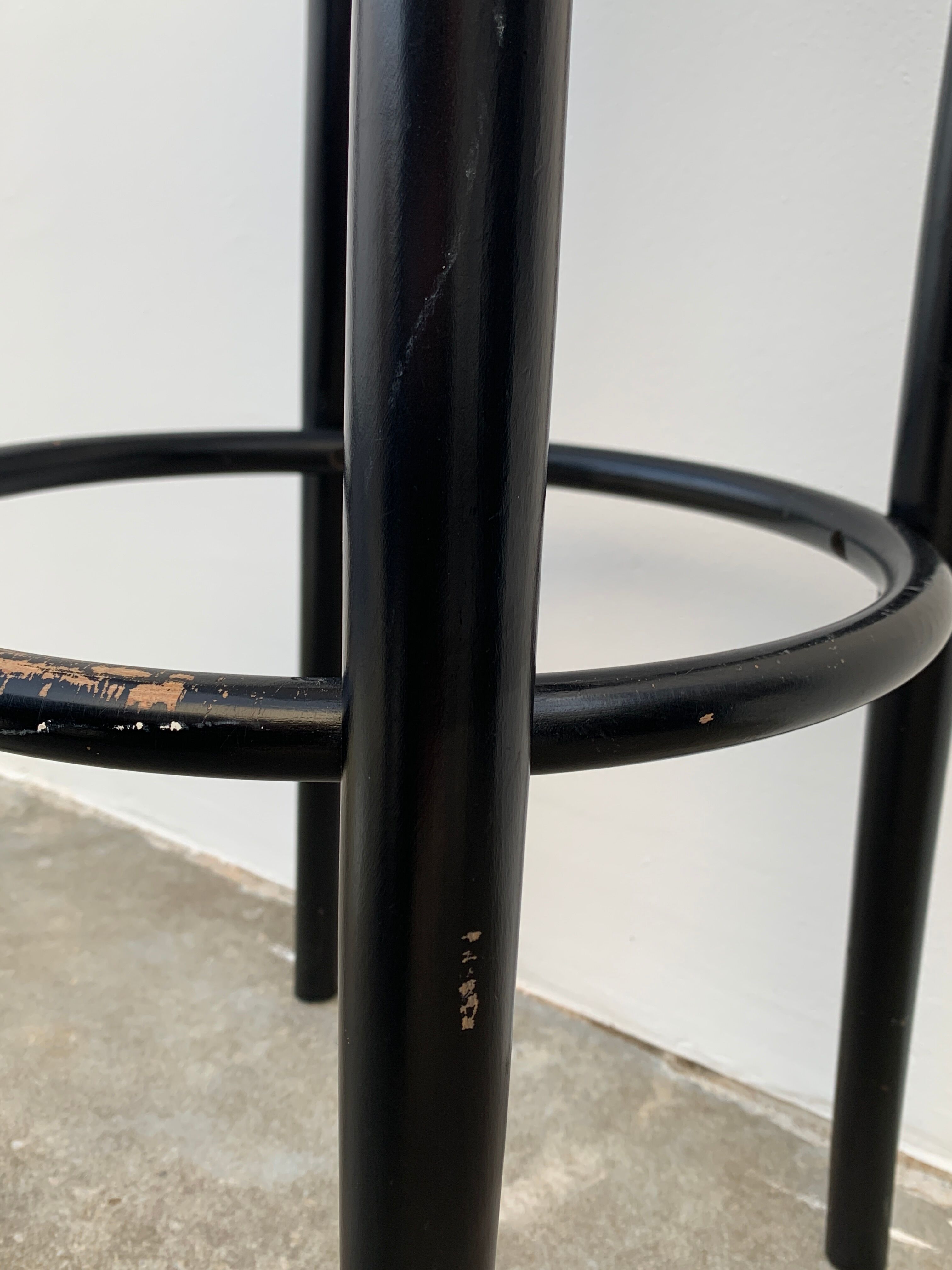 Pair of high canne stools or black curved wooden bar chairs, 1970