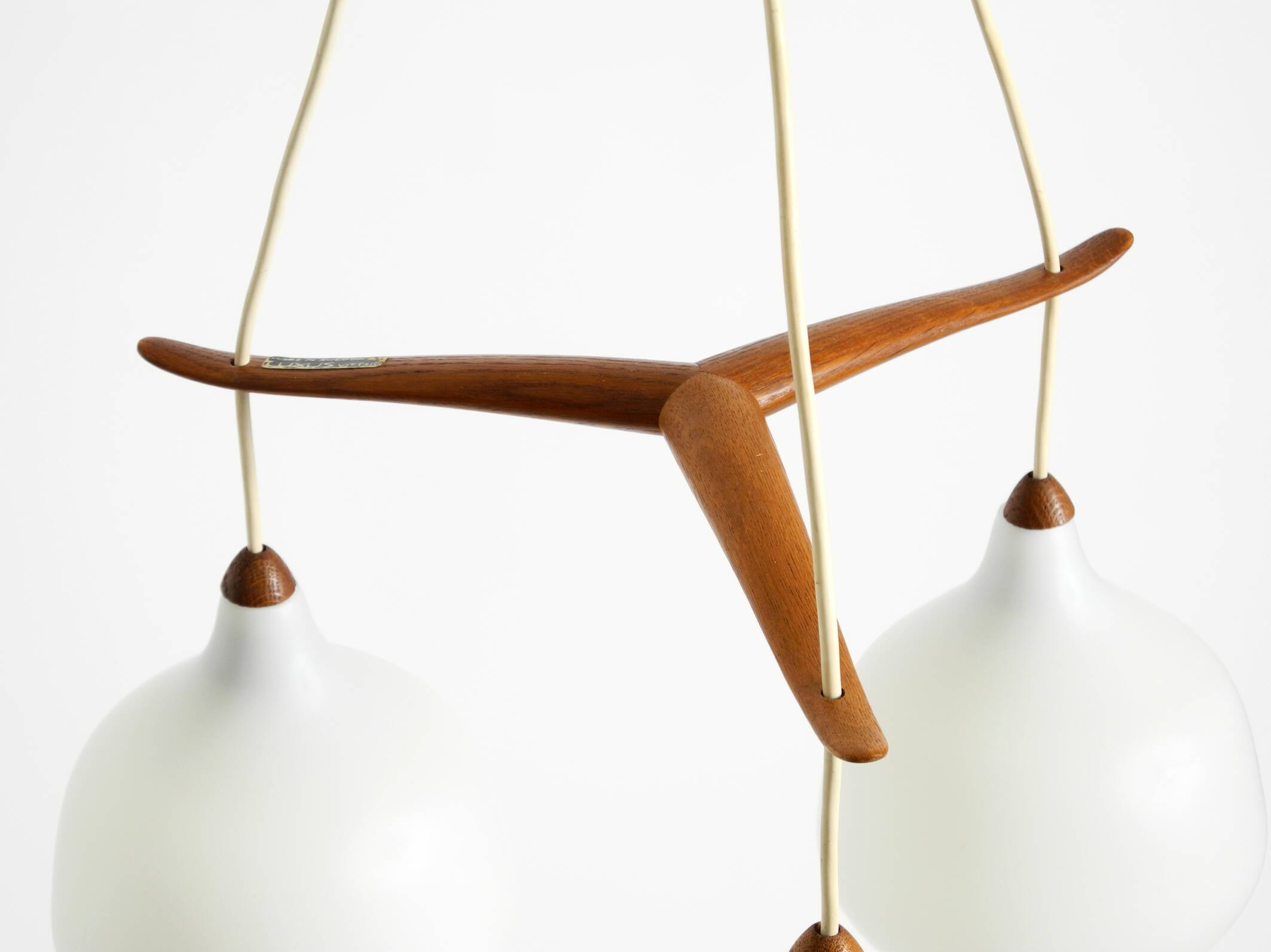 Pendant lamp with opal glass shades teak frame by Uno & Östen Kristiansson