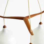 Pendant lamp with opal glass shades teak frame by Uno & Östen Kristiansson